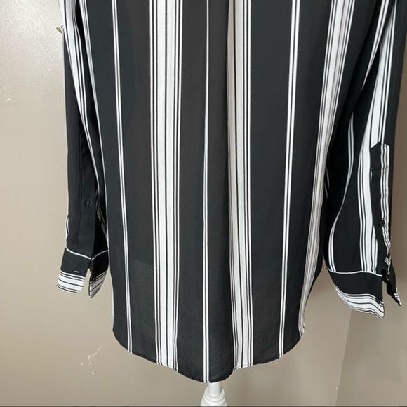 Mossimo Supply Co Womens Black Striped Button Up Shirt Medium Polyester - Picture 11 of 12